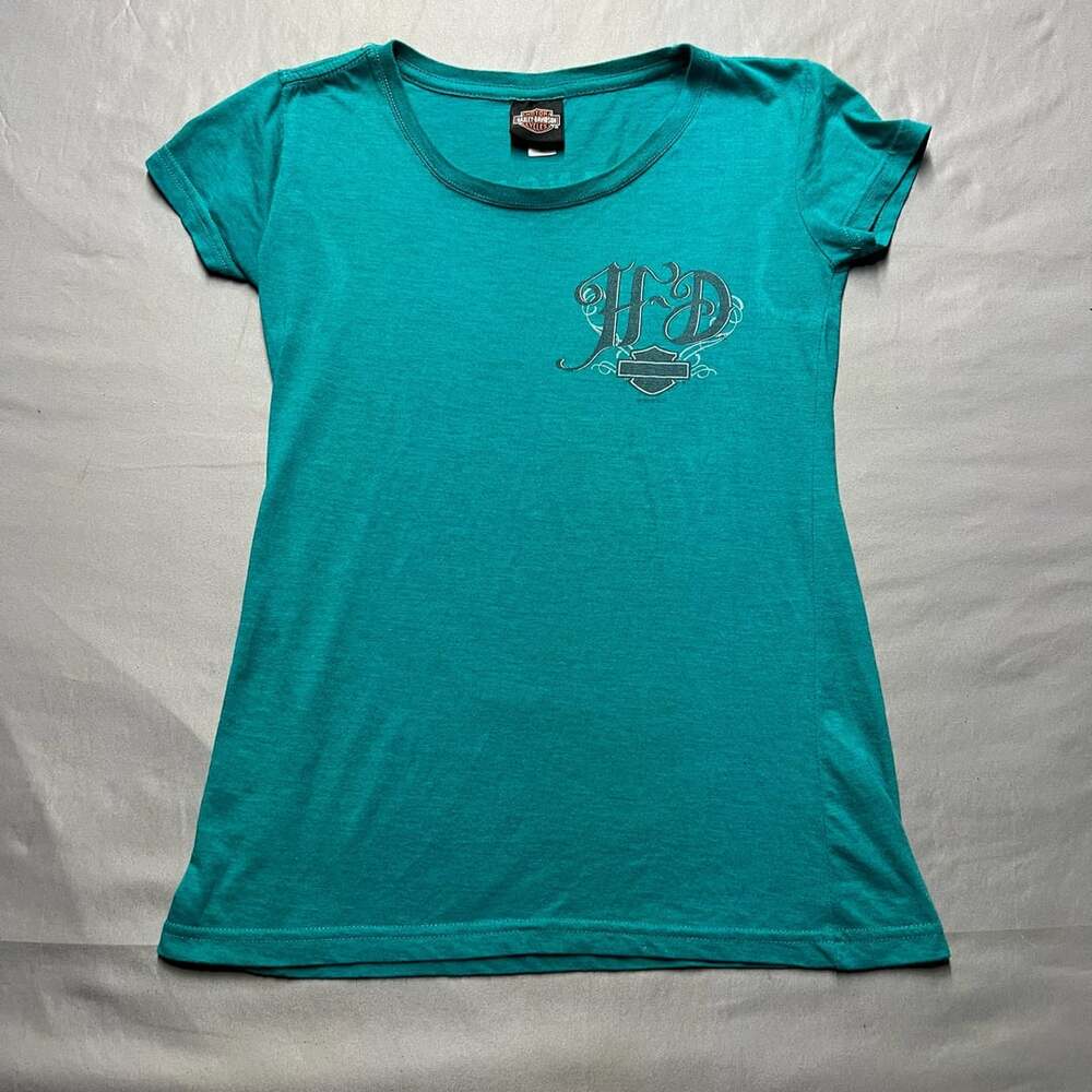 Harley-Davidson Los Angeles Short Sleeve Tee Size XS Turquoise Y2K tank top